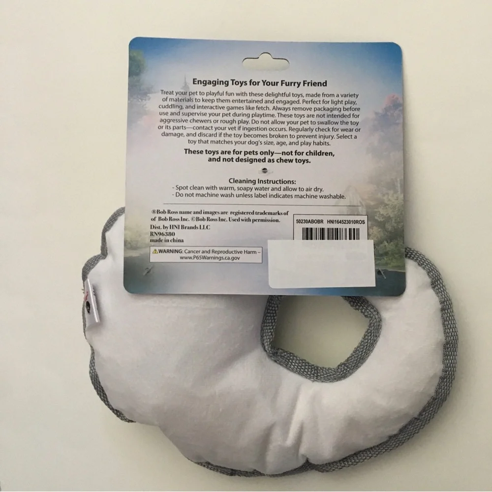 Dog Toy Bob Ross Palette Plush Squeaker White - Multicolor Paint Splotches NEW